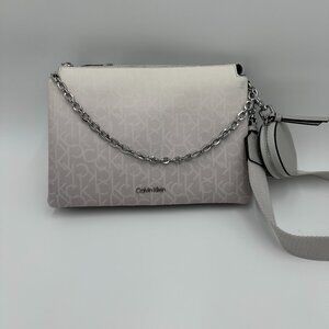 Calvin Klein Crossbody Shoulder Bag Purse Gray White Ombre Logo with Coin Pouch